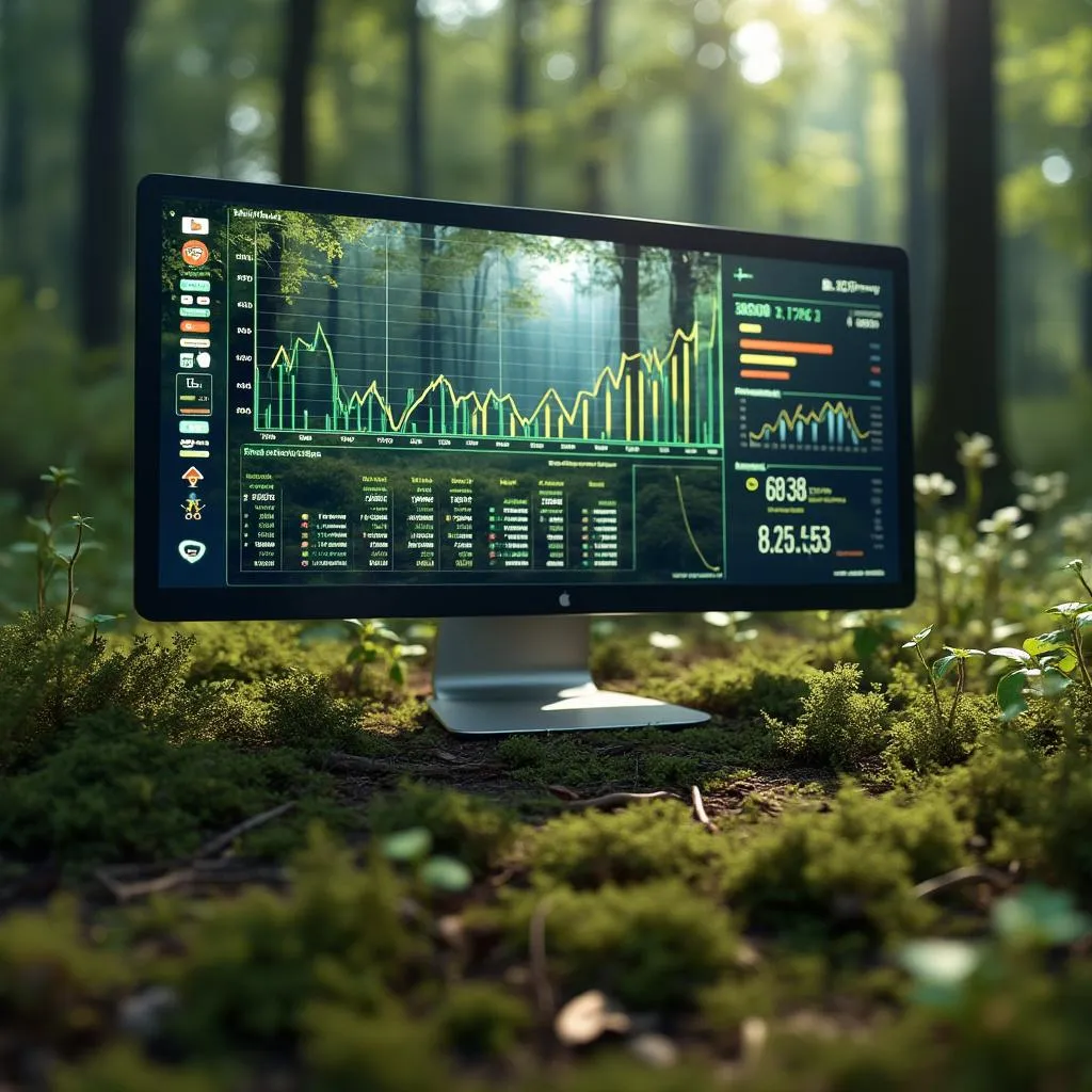 Detalle de gráficos de crecimiento y análisis de mercado en una pantalla